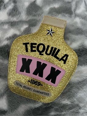Source Unknown Gold Glitter 'Tequila XXX' Bottle Shoulder Bag with Pink Accent